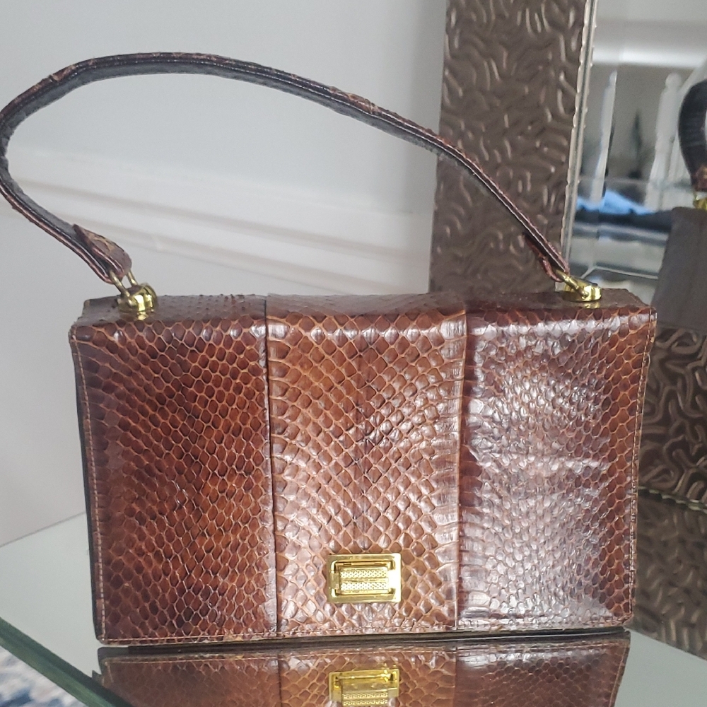 Sterling 50s Vintage Genuine Cobra Snakeskin Satchel Bag